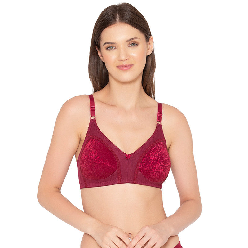 Women’s M Frame, Non-Padded, Super Support Classic Lace Bra (BR019-MAROON)