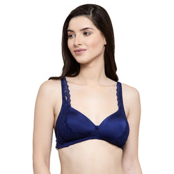 Groversons Paris Beauty Women's Padded, Non-Wired, Multiway, T-Shirt Bra with lace (BR191-NAVY BLUE)