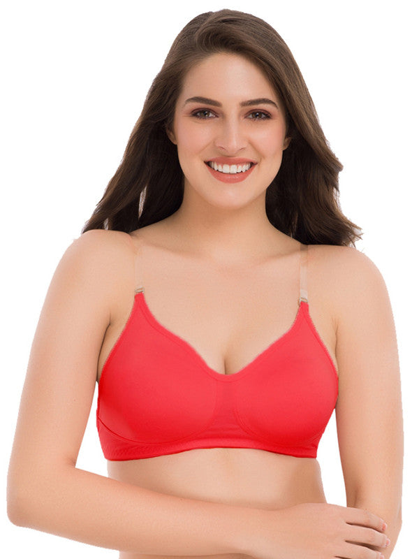 Women's Cotton Non-Padded Wire Free Full-Coverage, Plunge, Seamless Bra ,Backless Bra (BR021-RED)