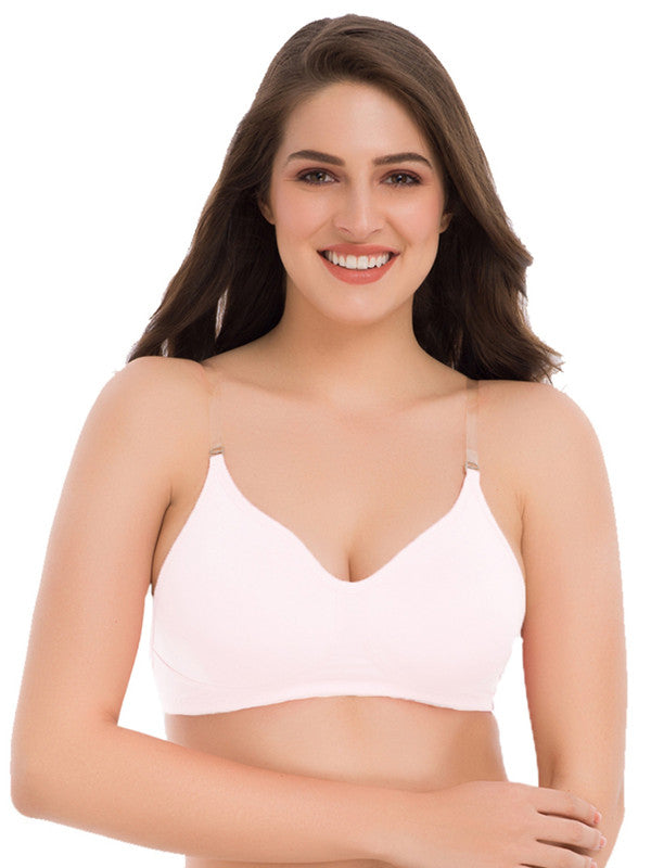 Women's Cotton Non-Padded Wire Free Full-Coverage, Plunge, Seamless Bra ,Backless Bra (BR021-WHITE)