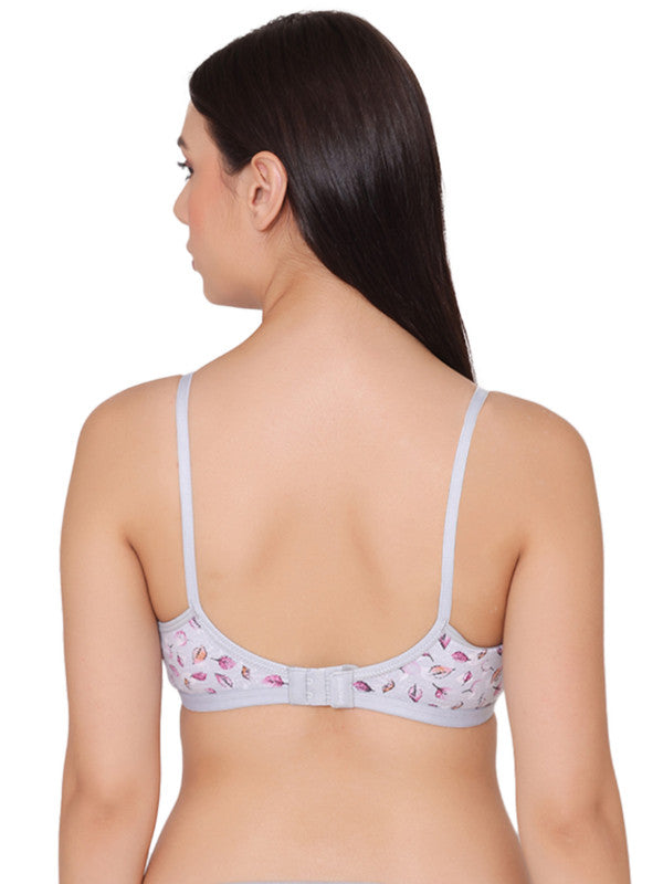 Groversons Paris Beauty Women’s Pack of 2 Leaf Print Full Coverage, Non-Padded, Cotton T-shirt Bra (COMB34-Grey & Pink)