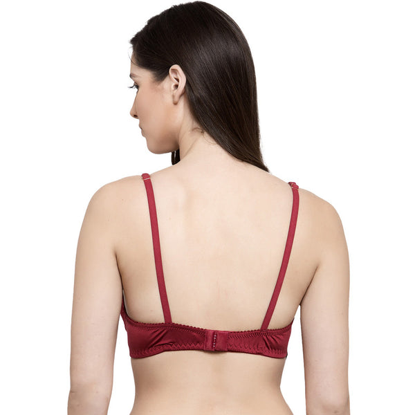 Groversons Paris Beauty Women's Padded, Non-Wired, Multiway, T-Shirt Bra with lace (BR191-MAROON)