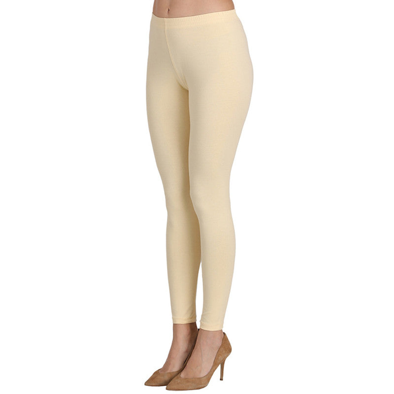 Groversons Paris Beauty Women's Super Soft Fabric, Non-Transparent, Ankle Length Leggings (BUTTER)