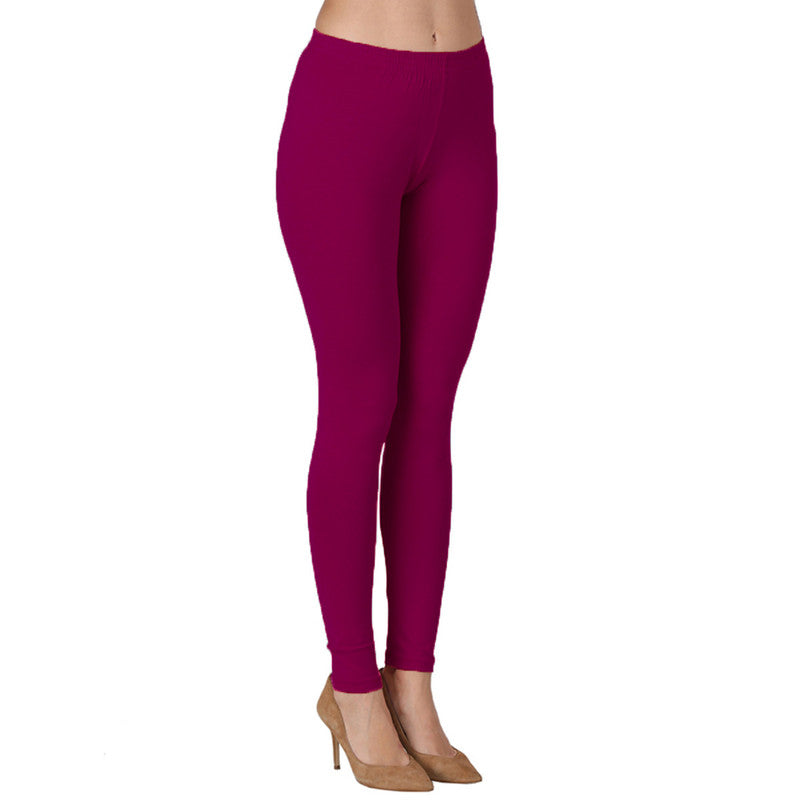 Groversons Paris Beauty Women's Pack of 2 Regular Leggings (BOTTLE GREEN & MAGENTA)