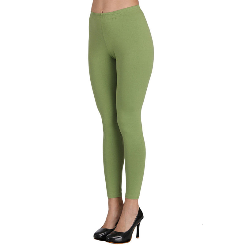 Groversons Paris Beauty Women's Pack of 2 Regular Leggings (DARK GREY & OLIVE GREEN)
