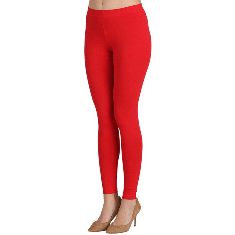 Groversons Paris Beauty Women's Pack of 2 Regular Leggings (BOTTLE GREEN & RED)