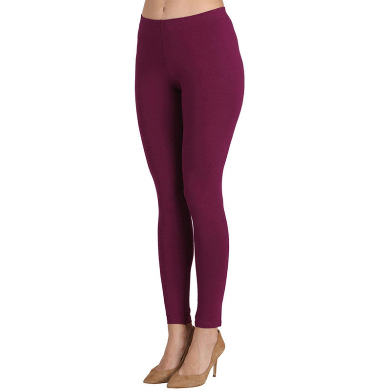 Groversons Paris Beauty Women's Pack of 2 Regular Leggings (BLACK & WINE)