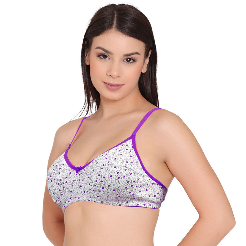 Women's Printed Everyday T-Shirt Bra, Comfortable, Non-Padded with seam, providing a natural curvy shape (BR108-PURPLE)