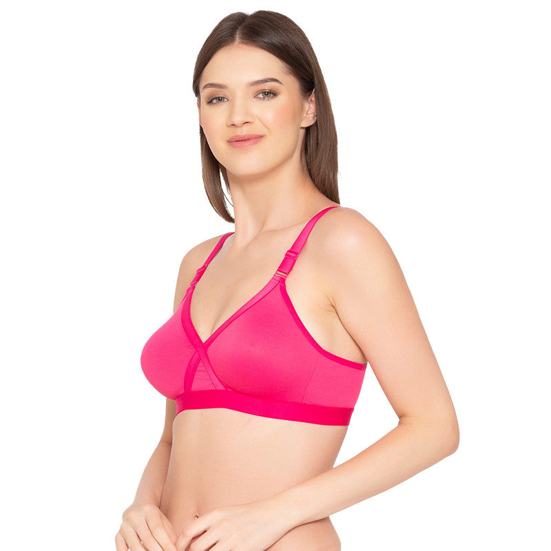 Women’s Pack of 2 cotton rich Non-Padded Wireless smooth super lift full coverage Bra (COMB01-HOT PINK)