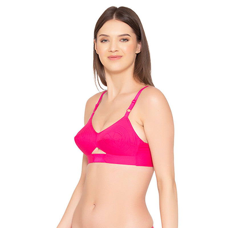 Women's Full Coverage, Non-Padded, Organic Cotton Bra (COMB05-HOT PINK & CORAL)