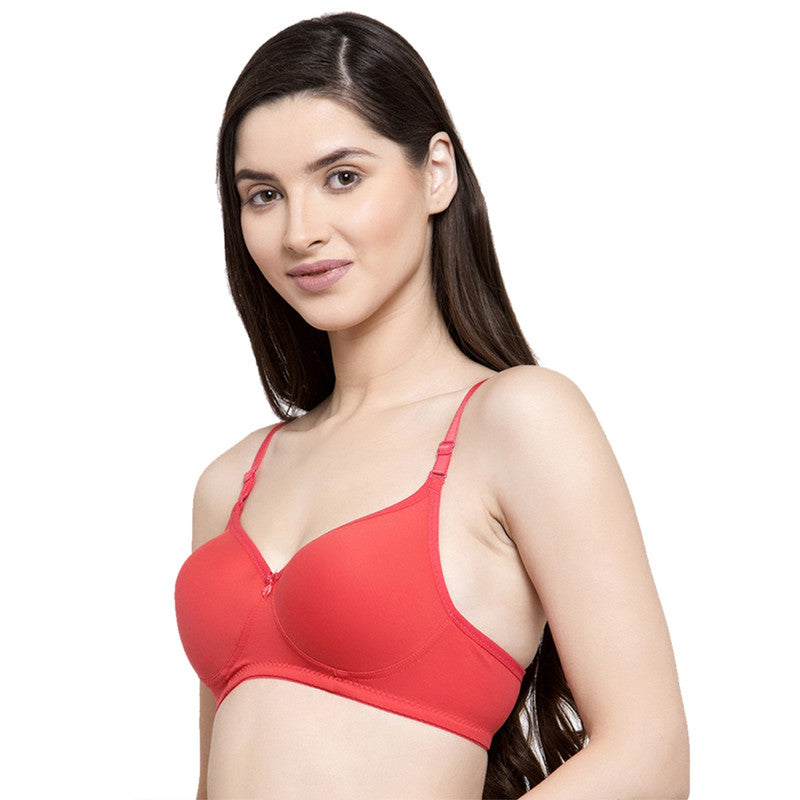 Groversons Paris Beauty Women's Padded, Non-Wired, Seamless T-Shirt Bra (BR184-CORAL)