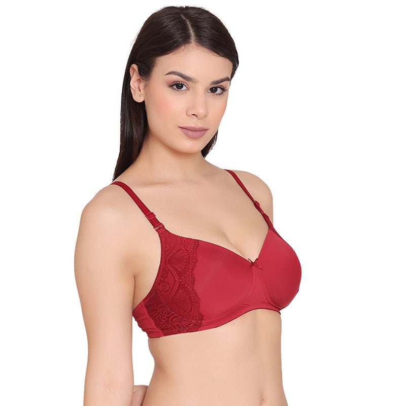 Women's Padded, Non-Wired, Multiway, T-Shirt Bra with lace (BR118-MAROON)
