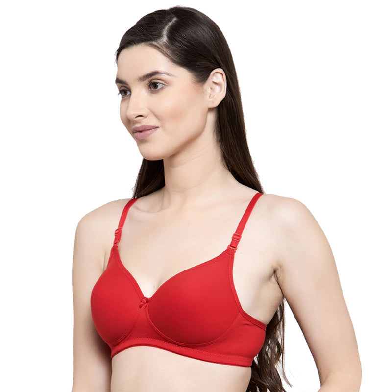 Groversons Paris Beauty Women's Pack of 2 Padded, Non-Wired, Seamless T-Shirt Bra (COMB33-Coral & Red)