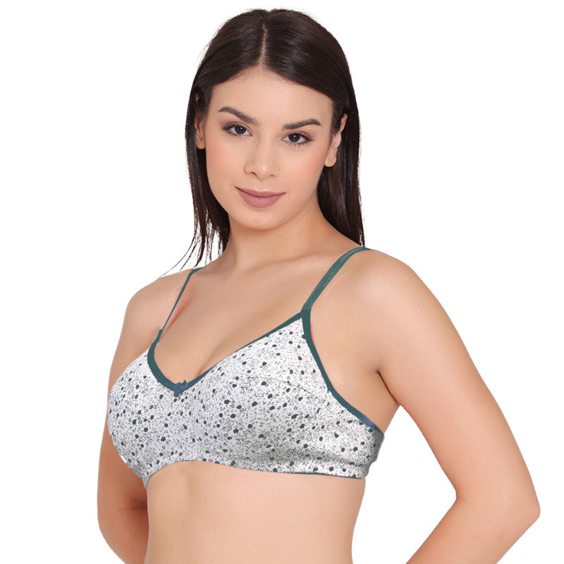 Women's Printed Everyday T-Shirt Bra, Comfortable, Non-Padded with seam, providing a natural curvy shape (BR108-BLUE)