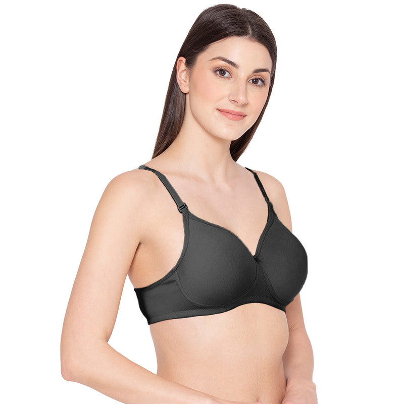 Groversons Paris Beauty Women's Pack of 2 Padded, Non-Wired, Seamless T-Shirt Bra (COMB28-BLACK)