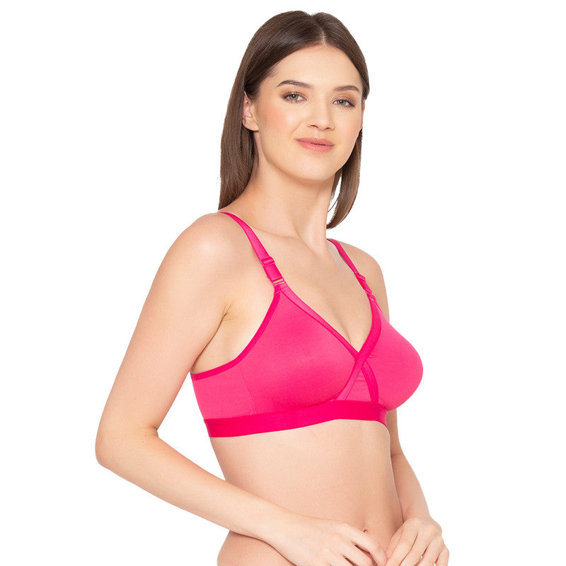 Women’s Pack of 2 cotton rich Non-Padded Wireless smooth super lift full coverage Bra (COMB01-HOT PINK & BLACK)