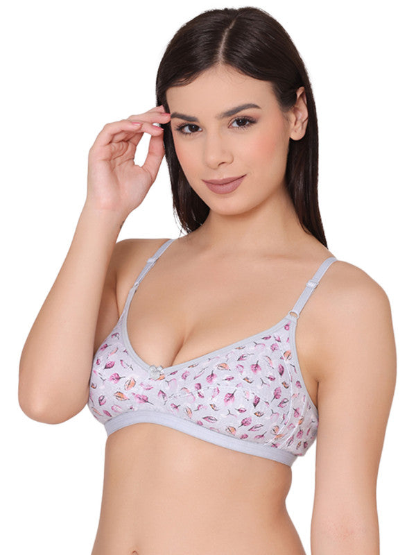 Groversons Paris Beauty Women’s Pack of 2 Leaf Print Full Coverage, Non-Padded, Cotton T-shirt Bra (COMB34-Grey)