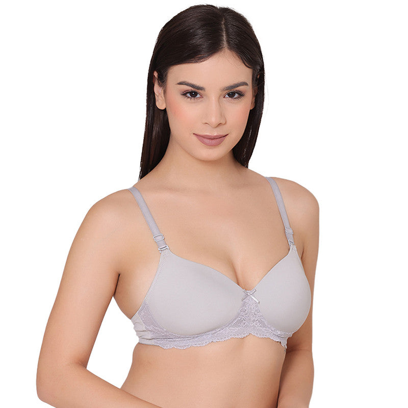 Women's Padded, Non-Wired, Multiway, T-Shirt Bra with lace (BR116-GREY)