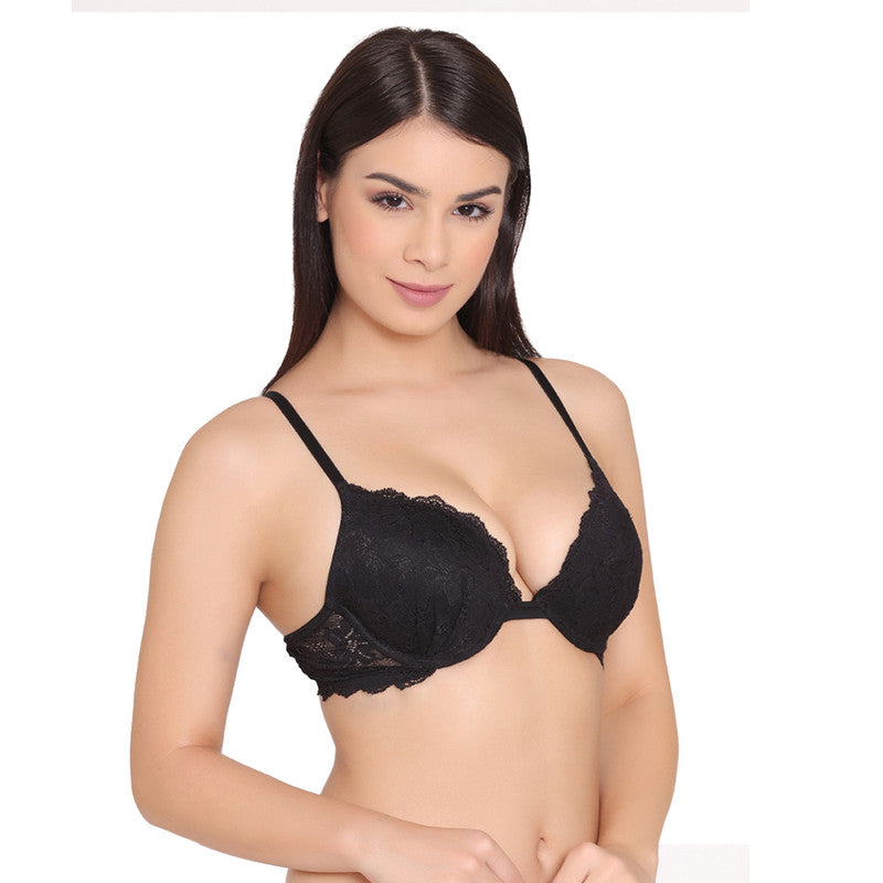 Women's Padded, Non-Wired, Multiway, T-Shirt Bra with lace (BR117-BLACK)