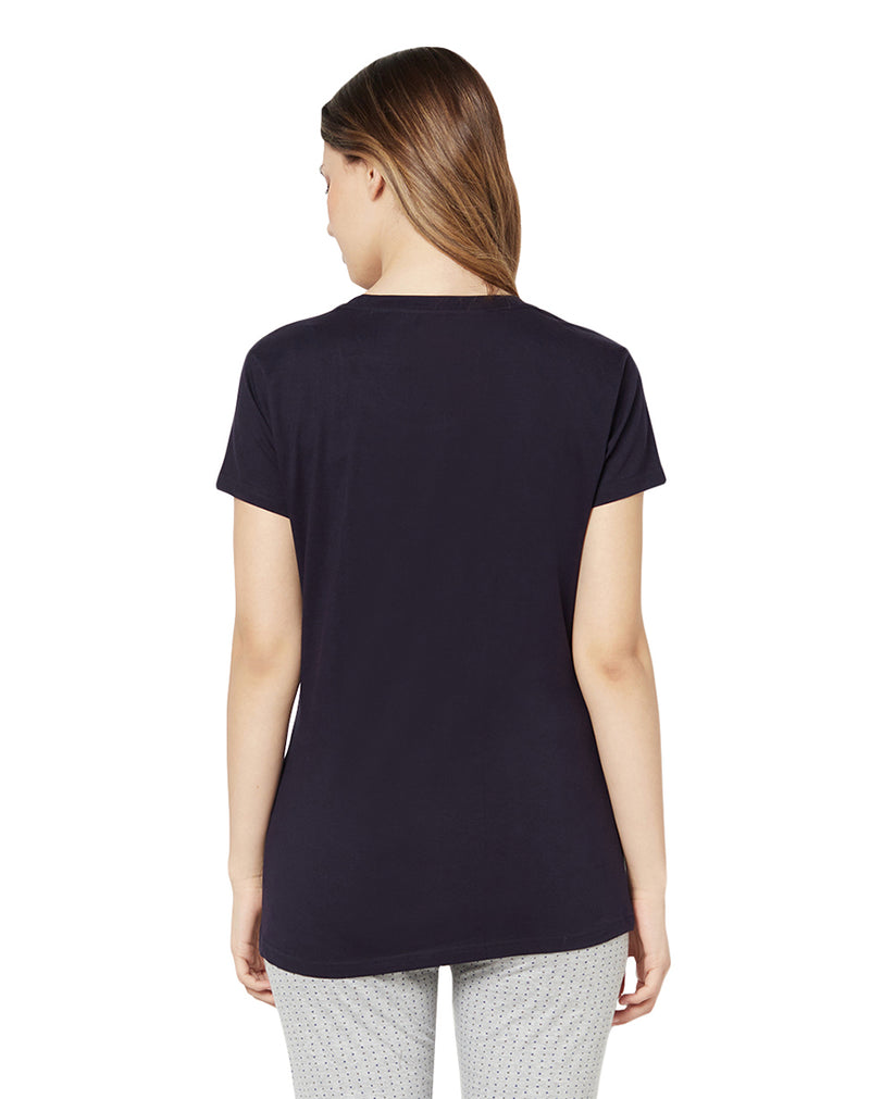 Round Neck Round Neck Printed T-shirt- Navy Blue (Long)