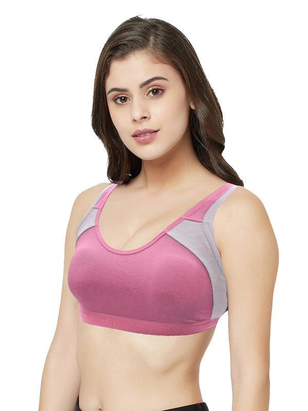 Groversons Paris Beauty Women's  Padded Non-Wired Racer Back Sports Bra (BR173-PINK)