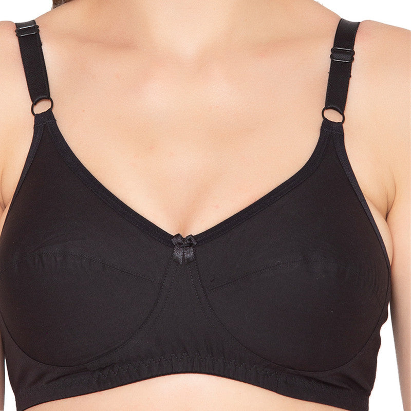 Women's Full Support Non Padded Non Wired Plus Size Basic Bra (BR041-BLACK)
