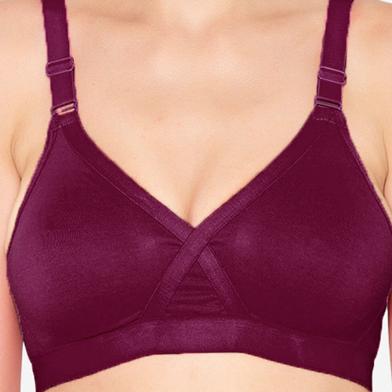 Groversons Paris Beauty Women’s cotton rich Non-Padded Wireless smooth super lift full coverage Bra (BR005-WINE)