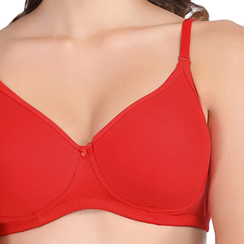 Groversons Paris Beauty Women's Pack of 2 Padded, Non-Wired, Seamless T-Shirt Bra (COMB28-NUDE & RED)