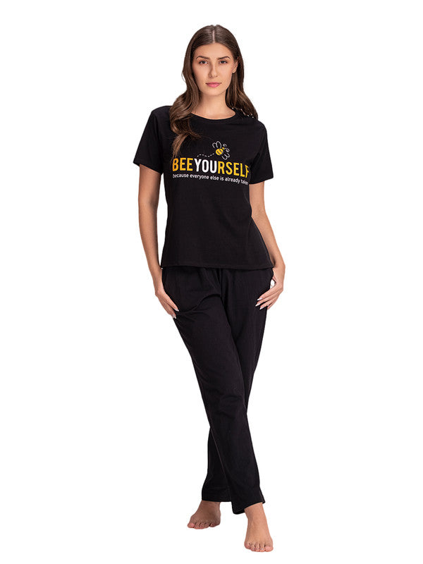 Groversons Paris Beauty Women’s Cotton Rich Vector Crew Neck Design T-Shirt (T-shirt-198-black)