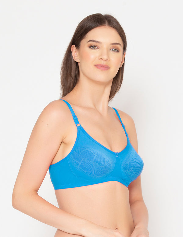 Push-Up Lycra Cotton Women Full Coverage Non Padded Lace Sky Bra