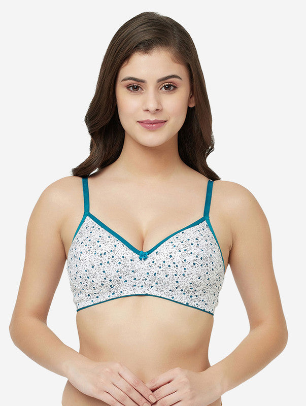 Women's Printed Everyday T-Shirt Bra, Comfortable, Non-Padded with seam, providing a natural curvy shape (BR108-PEAKOCK BLUE)