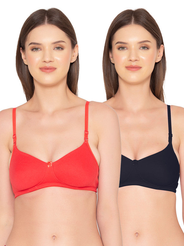 Women’s Pack of 2 seamless Non-Padded, Non-Wired Bra (COMB10-BLACK & CORAL)