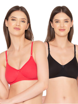 Women’s Pack of 2 seamless Non-Padded, Non-Wired Bra (COMB09-BLACK & CORAL)