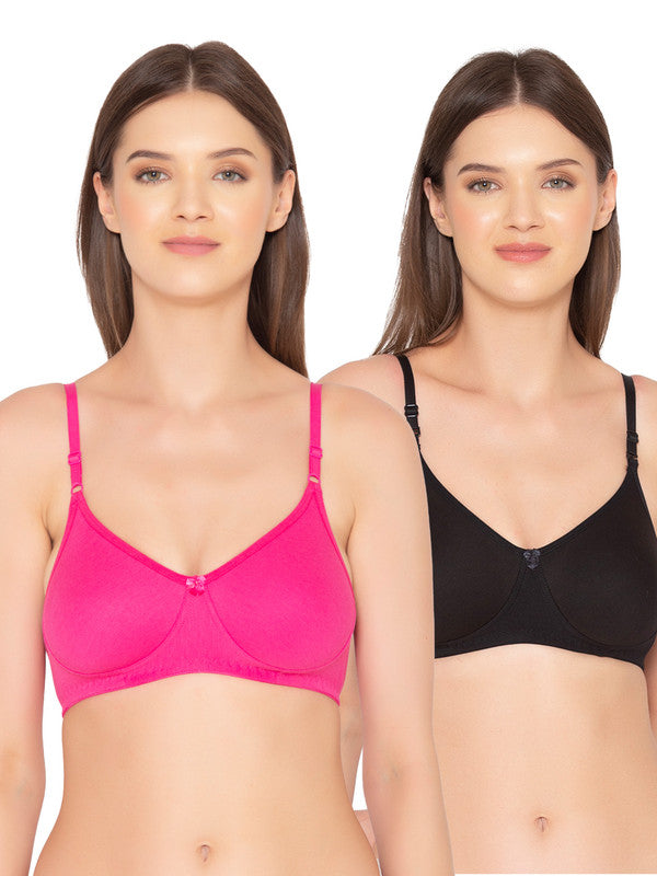 Women’s Pack of 2 seamless Non-Padded, Non-Wired Bra (COMB09-BLACK & HOT PINK)