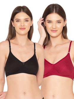 Women’s Pack of 2 seamless Non-Padded, Non-Wired Bra (COMB09-MAROON & BLACK)