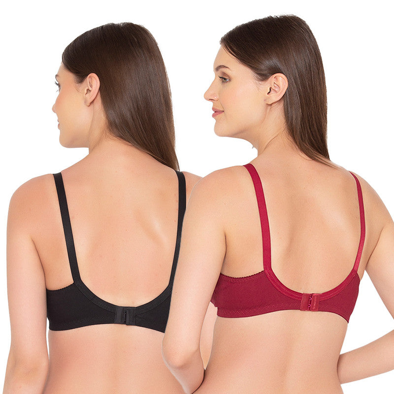 Groversons Paris Beauty  Women’s cotton, full coverage, non-padded, non-wired bra (COMB02-BLACK & MAROON)