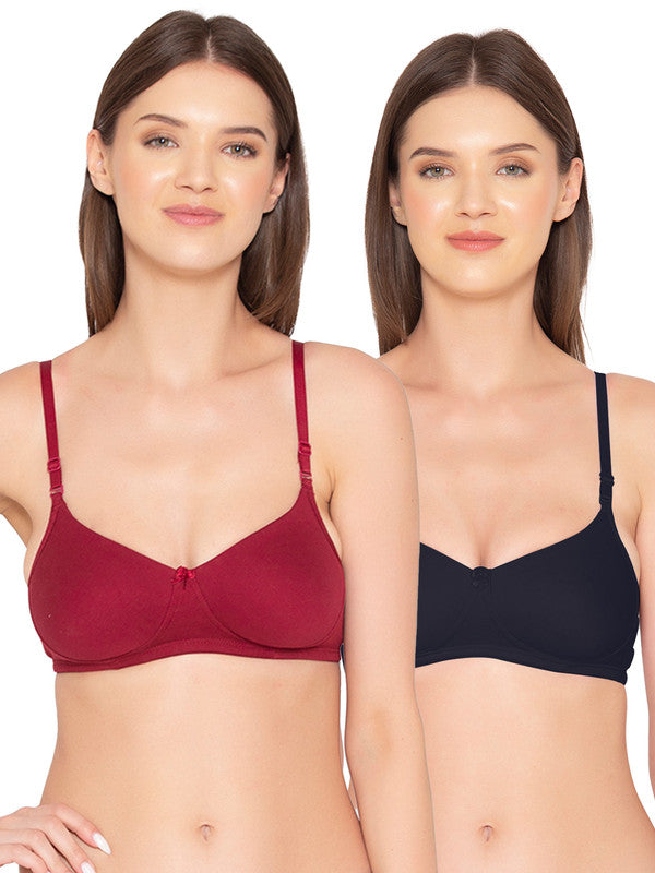 Women’s Pack of 2 seamless Non-Padded, Non-Wired Bra (COMB10-MAROON & BLACK)
