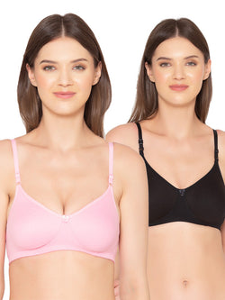 Women’s Pack of 2 seamless Non-Padded, Non-Wired Bra (COMB09-BLACK & PINK)