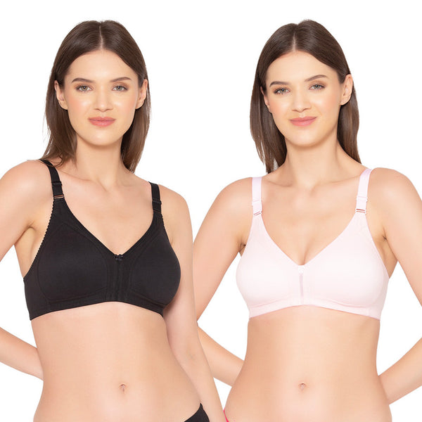Groversons Paris Beauty Women's Full Coverage and Non- Padded Supima Cotton spacer and Minimiser Bra (COMB08-PINK & BLACK)