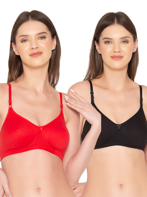 Women’s Pack of 2 seamless Non-Padded, Non-Wired Bra (COMB09-BLACK & RED)