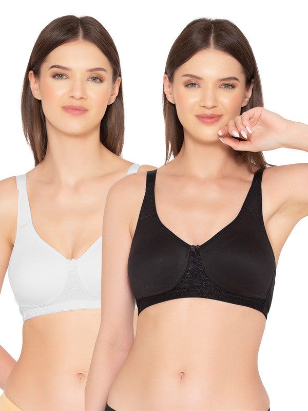 Women’s Pack of 2 Full Support, Non-Padded Seamless T-Shirt Bra (COMB07-BLACK & WHITE)