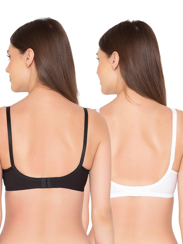 Women's Pack of 2 Non-Padded, Wirefree, Full-Coverage Bra (COMB06-WHITE & BLACK)
