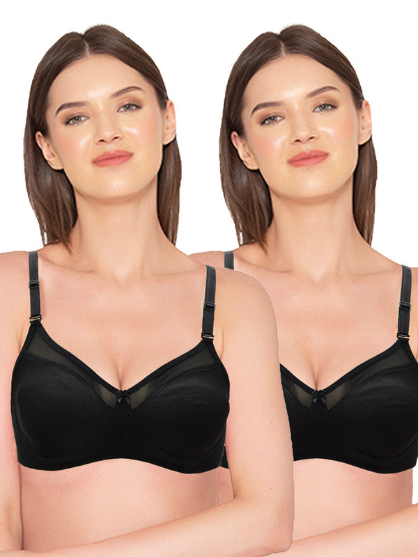 Groversons Paris Beauty Women's Pack of 2 Non-Padded Non-Wired Full Coverage Bra (COMB04-BLACK)