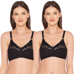 Buy Non-Padded Non-Wired Full Figure Bra in Black - Cotton & Lace