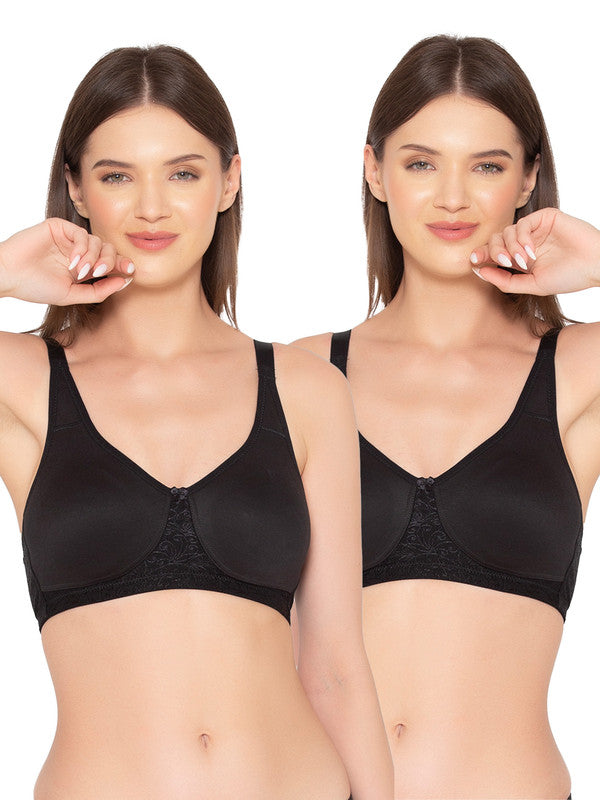 Women’s Pack of 2 Full Support, Non-Padded Seamless T-Shirt Bra (COMB07-BLACK)