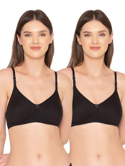 Women's Pack of 2 seamless Non-Padded, Non-Wired Bra (COMB09-BLACK