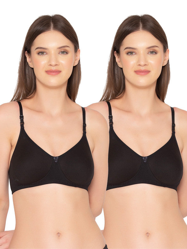 Women’s Pack of 2 seamless Non-Padded, Non-Wired Bra (COMB09-BLACK)