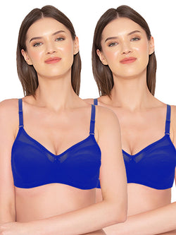 Groversons Paris Beauty Women's Pack of 2 Non-Padded Non-Wired Full Coverage Bra (COMB04-Royal Blue)
