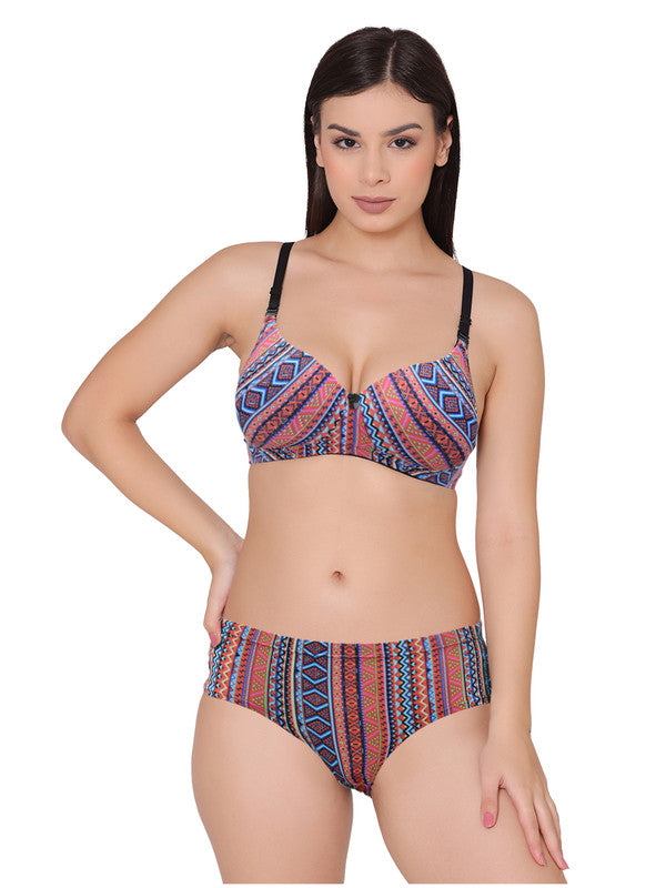 Groversons Paris Beauty Women’s Padded Non-Wired Geometric print Bra (BP0160-RED BLUE)