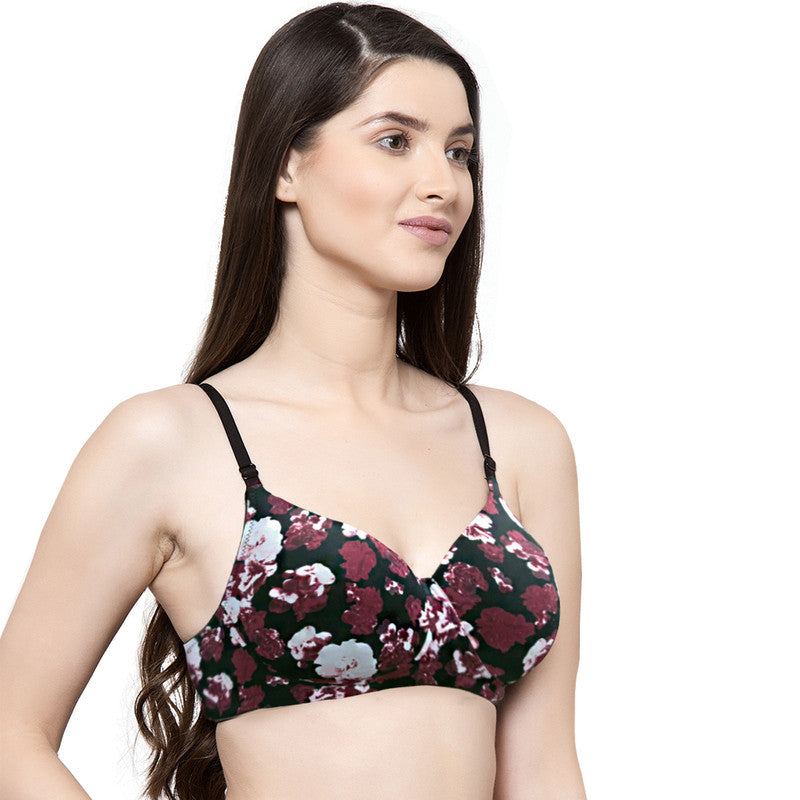 Women's Padded, Non-Wired, Seamless T-Shirt Bra (BR045-Floral PRINT)